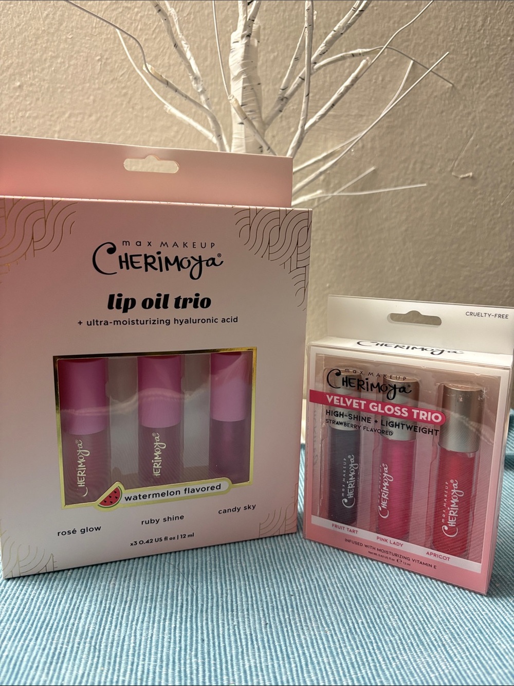 Lip Oil trio Bundle— watermelon flavored lip oil and strawberry velvet Gloss
